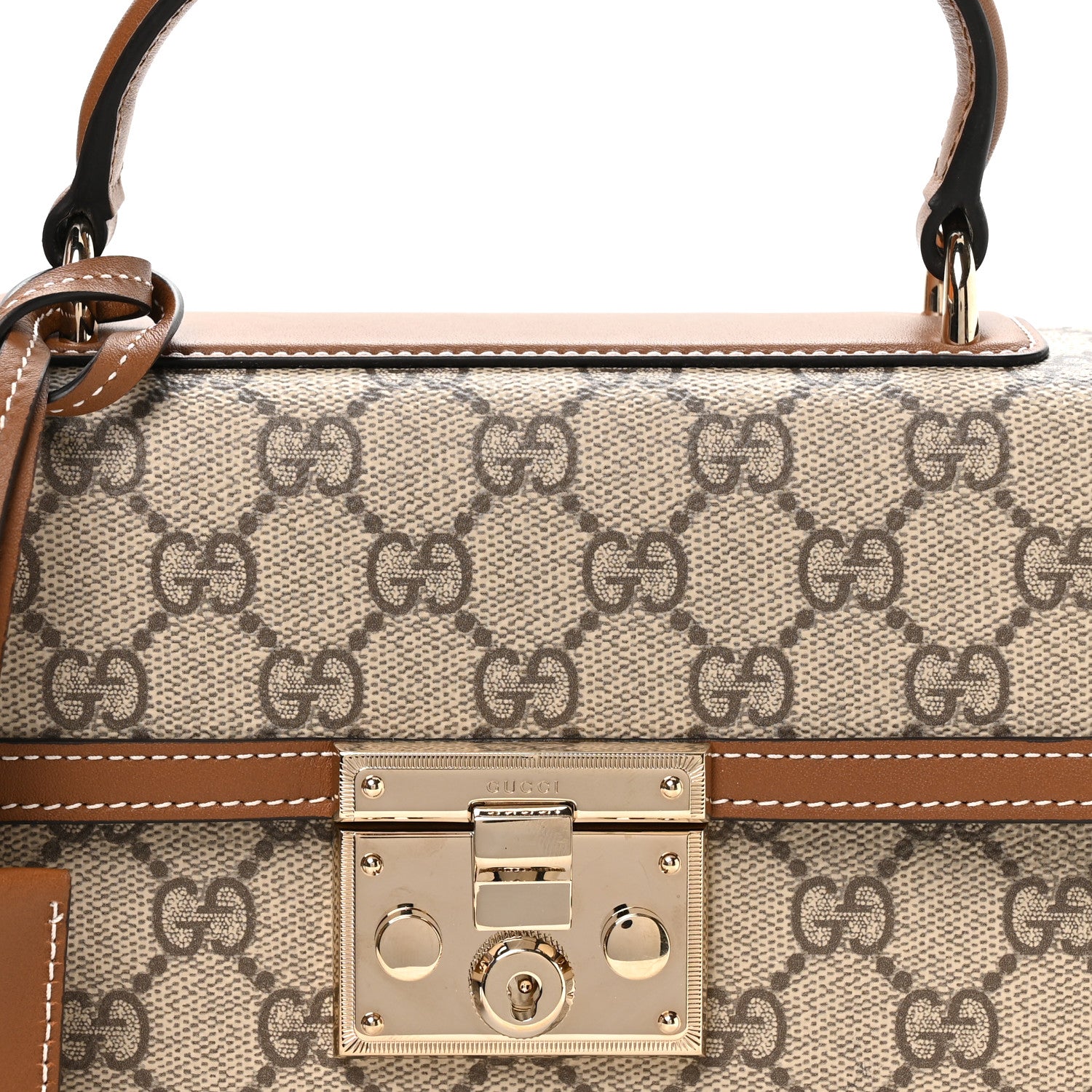 Gucci GG Supreme Monogram Small Padlock Top Handle Shoulder Bag Beige Ebony Dark Brown 8 of 11