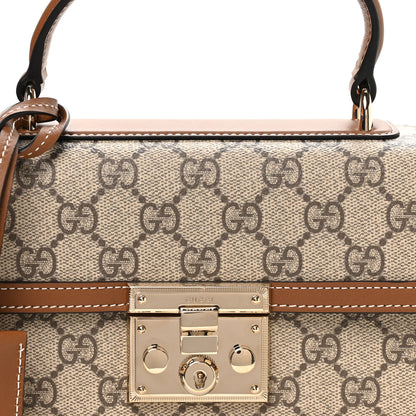 Gucci GG Supreme Monogram Small Padlock Top Handle Shoulder Bag Beige Ebony Dark Brown 8 of 11