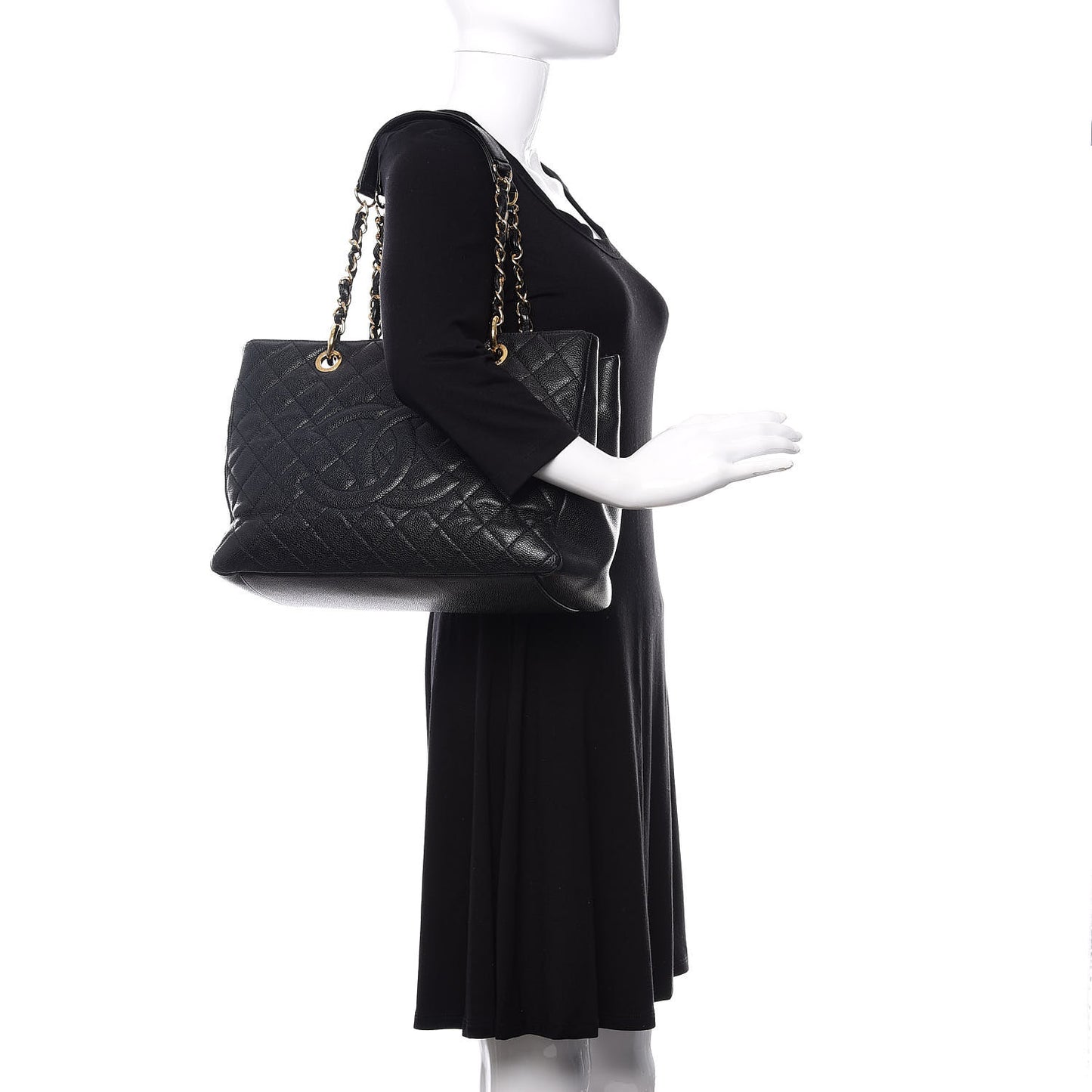 Caviar Quilted Grand Shopping Tote GST Black
