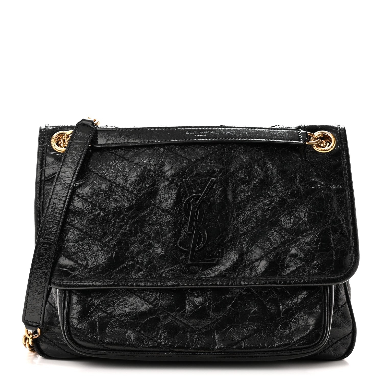 Saint Laurent Crinkled Calfskin Matelasse Monogram Medium Niki Chain Satchel Black 1 of 10