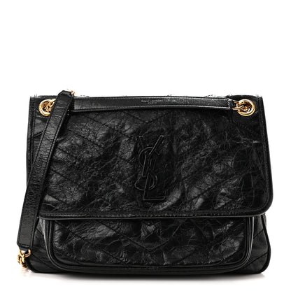 Saint Laurent Crinkled Calfskin Matelasse Monogram Medium Niki Chain Satchel Black 1 of 10