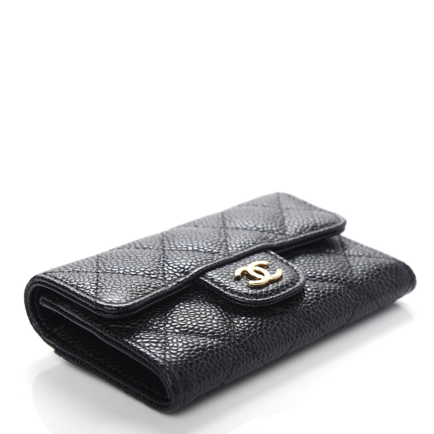 Caviar Quilted Flap Card Holder Wallet Black