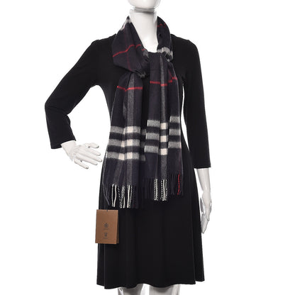 Burberry Cashmere Giant Check Fringe Scarf Navy 2 of 6