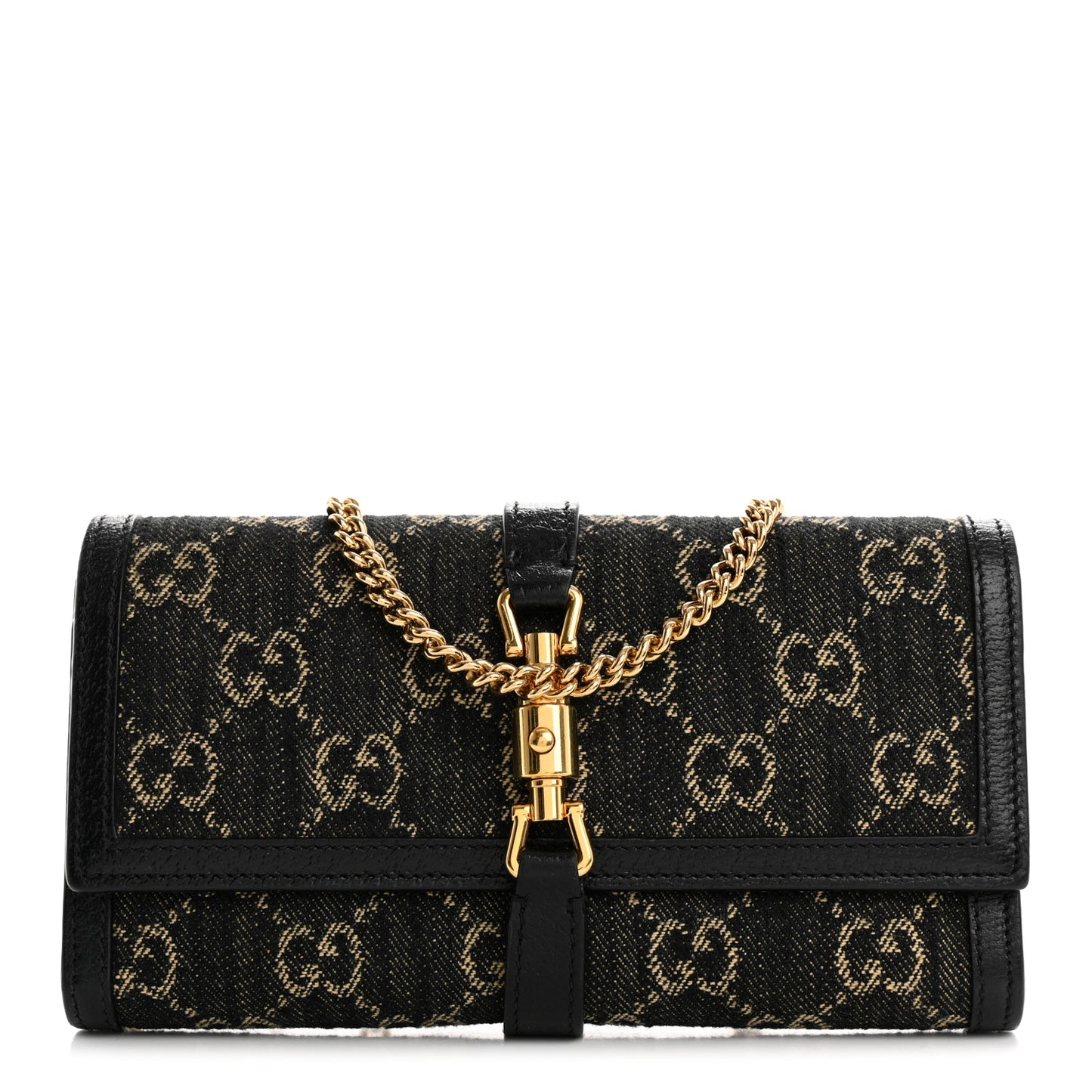 Jacquard Black Denim GG Monogram Textured Dollar Calfskin Jackie 1961 Chain Wallet Black Ivory