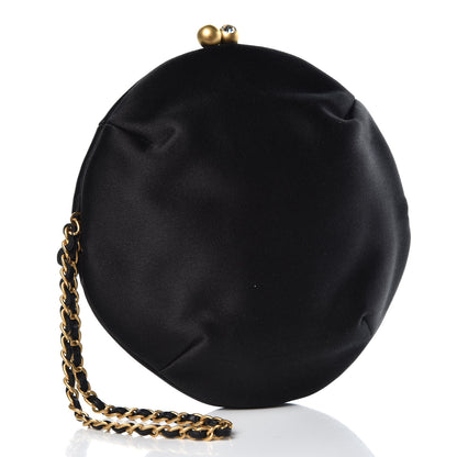 Chanel Satin Crystal Evening Wristlet Clutch Black 3 of 8