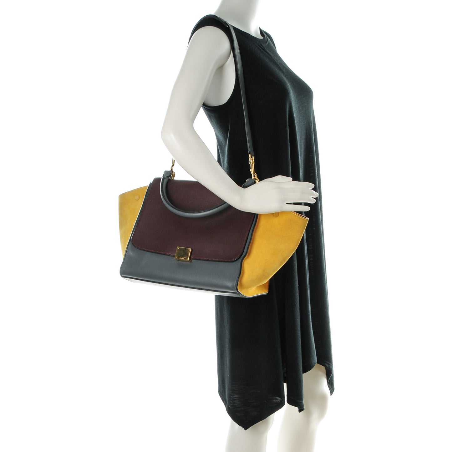 Smooth Calfskin Suede Medium Tri-Color Trapeze Yellow
