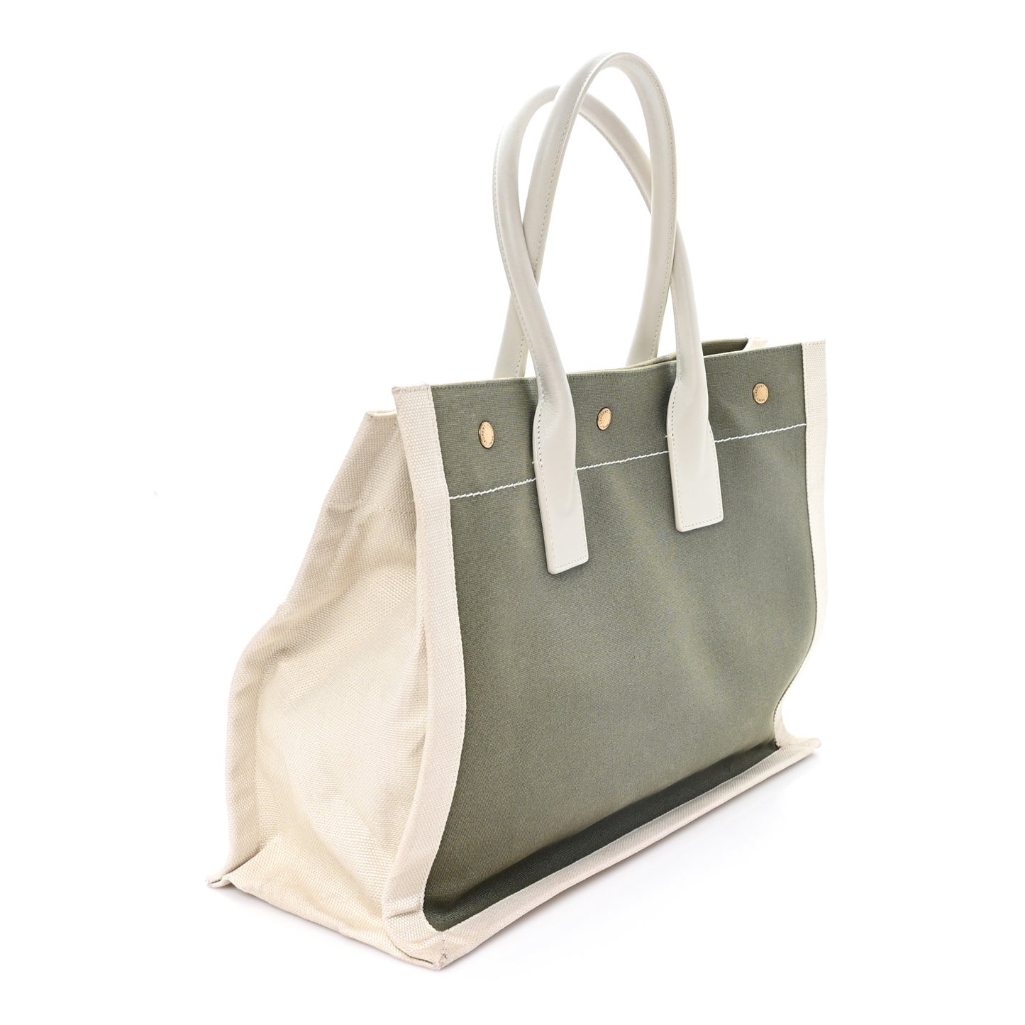 Linen Calfskin Small Rive Gauche Tote Military Green Blanc Vintage