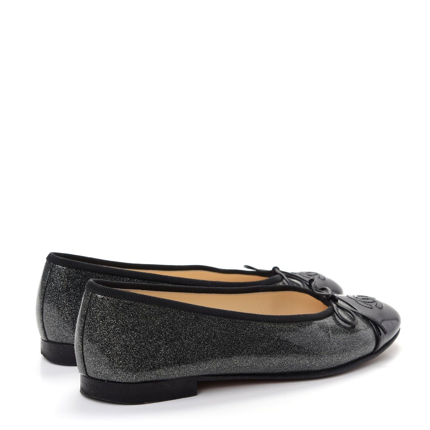Chanel Glitter Patent CC Cap Toe Ballerina Flats 36.5 Silver Black 4 of 10