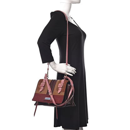 Prada Glace Calfskin Suede Patchwork Etiquette Shoulder Bag Rubino Loto 3 of 16
