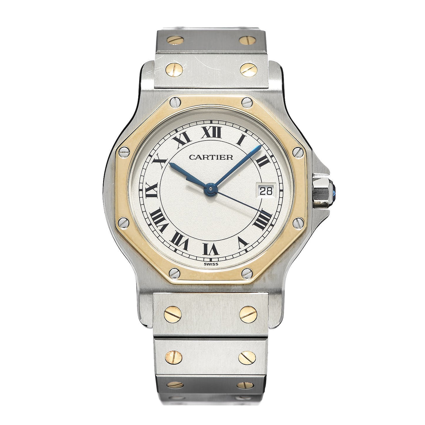 Stainless Steel 18K Yellow Gold 29mm Santos Octagon Quartz Watch