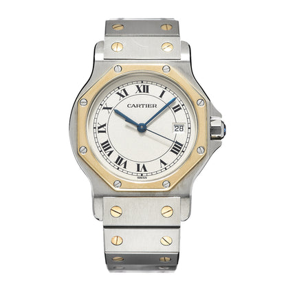 Cartier Stainless Steel 18K Yellow Gold 29mm Santos Octagon Quartz Watch 1 of 6