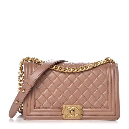 Chanel Lambskin Quilted Medium Boy Flap Dark Beige 1 of 8