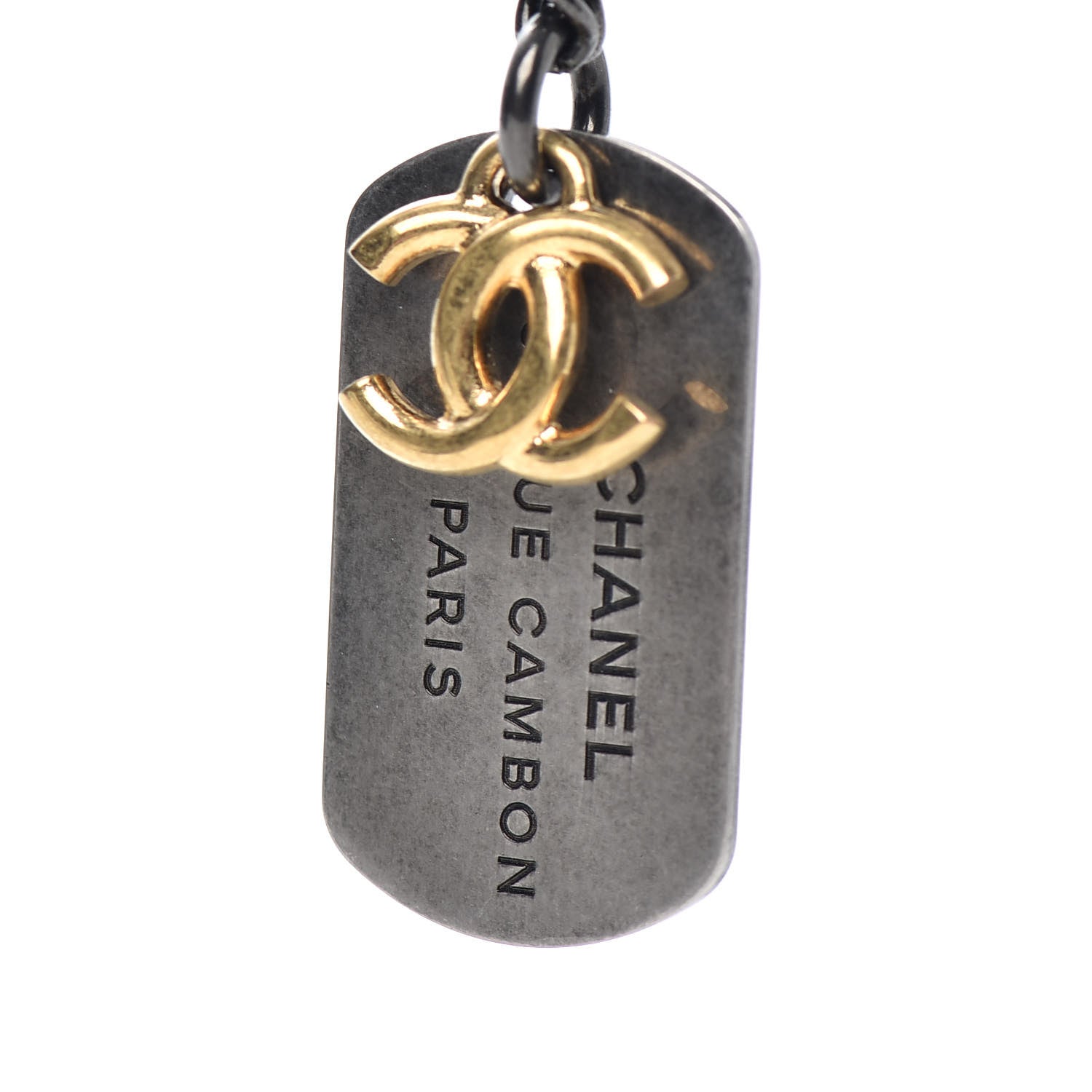 Chanel Ruthenium ID Dog Tag Charm Necklace Silver Gold 4 of 6