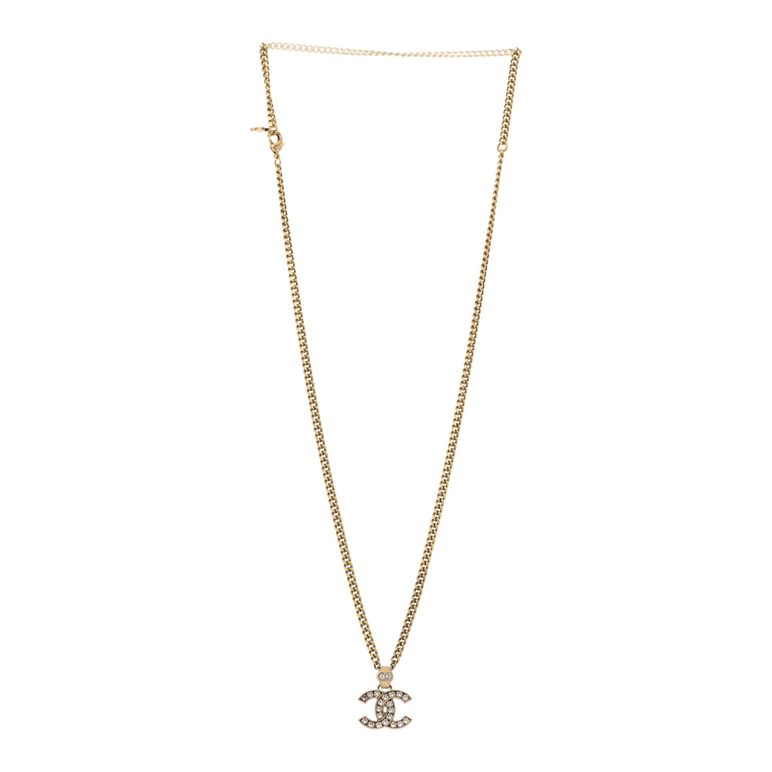 Chanel Crystal CC Pendant Necklace Gold 1 of 7