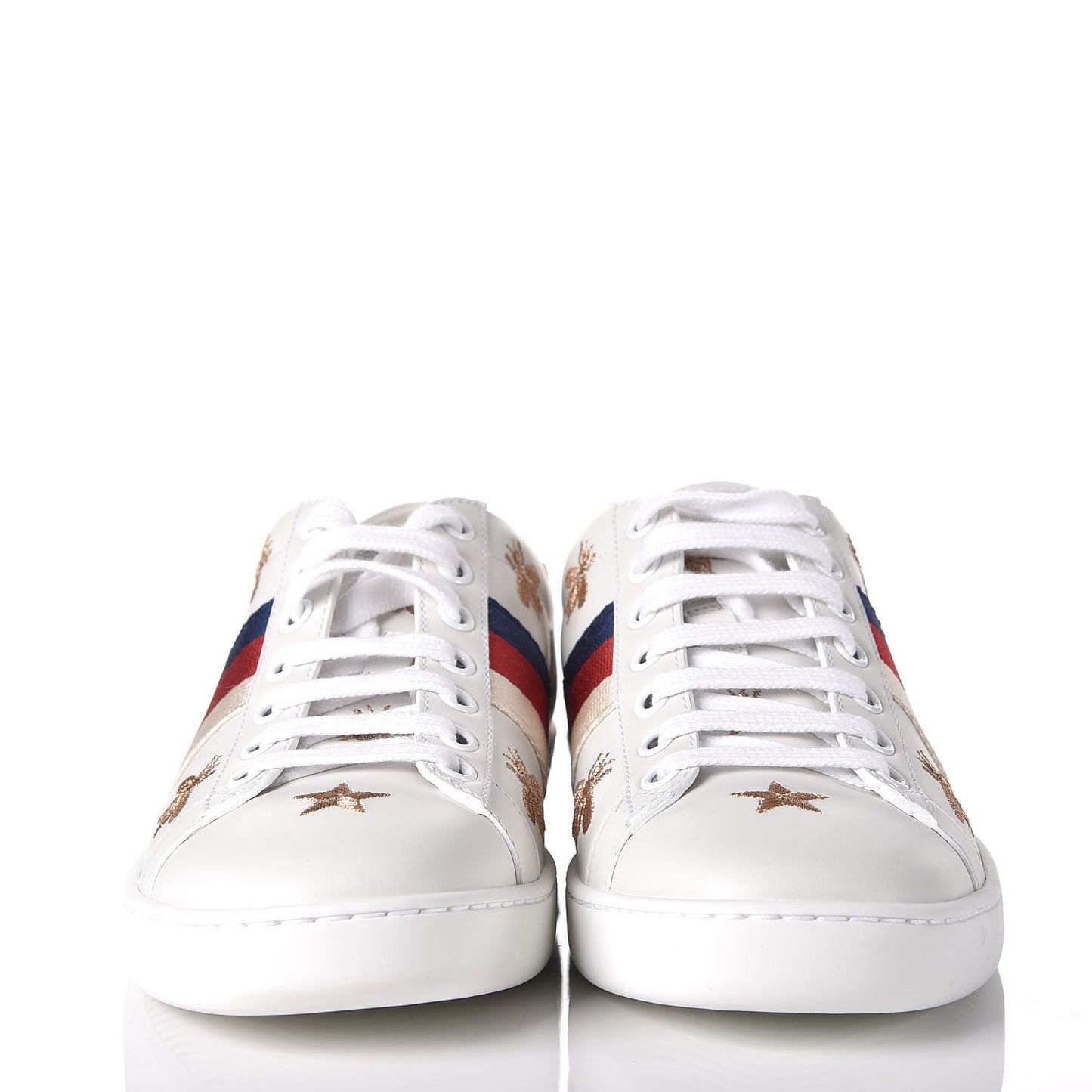 Calfskin Bee Star Embroidered Sylvie Web Ace Sneakers 36 White