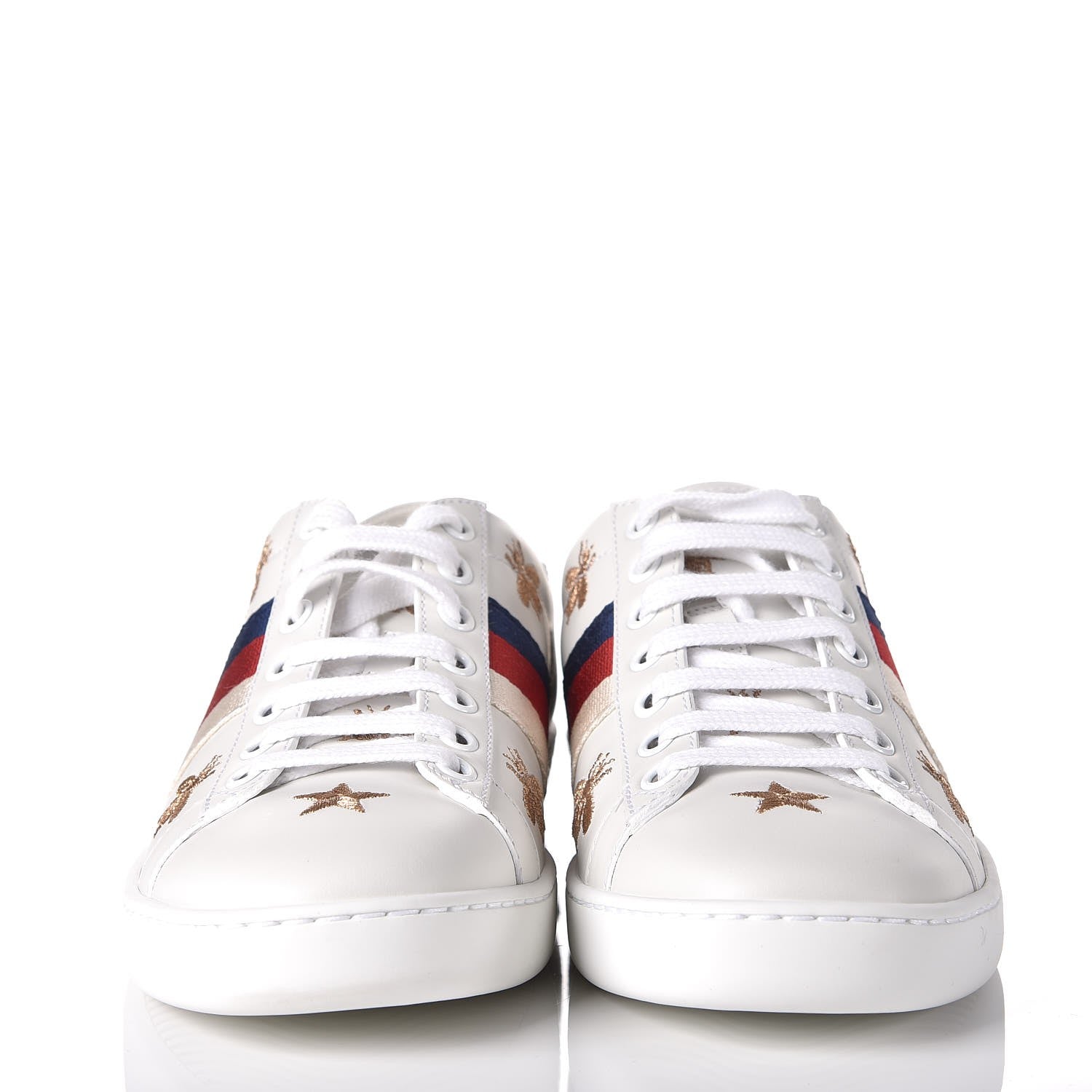 Gucci Calfskin Bee Star Embroidered Sylvie Web Ace Sneakers 36 White 4 of 10