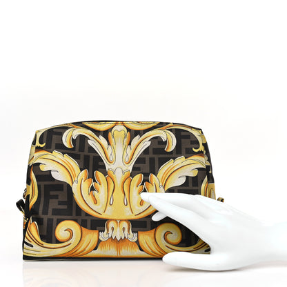 Fendi X VERSACE Nylon Fendace FF Baroque Print Small Trapezoid Beauty Pouch Gold 2 of 8