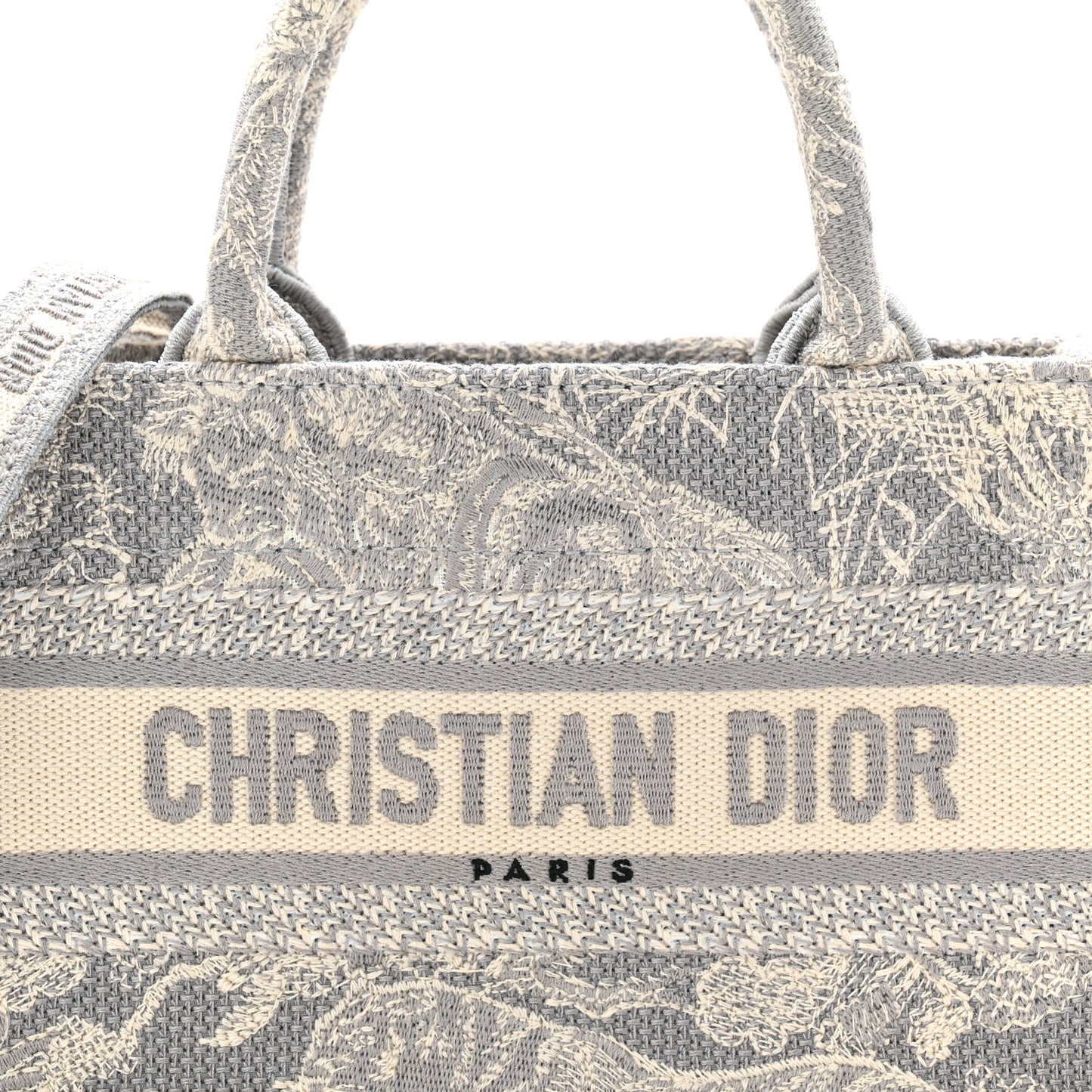 Canvas Embroidered Toile De Jouy Reverse Mini Book Tote With Strap Grey