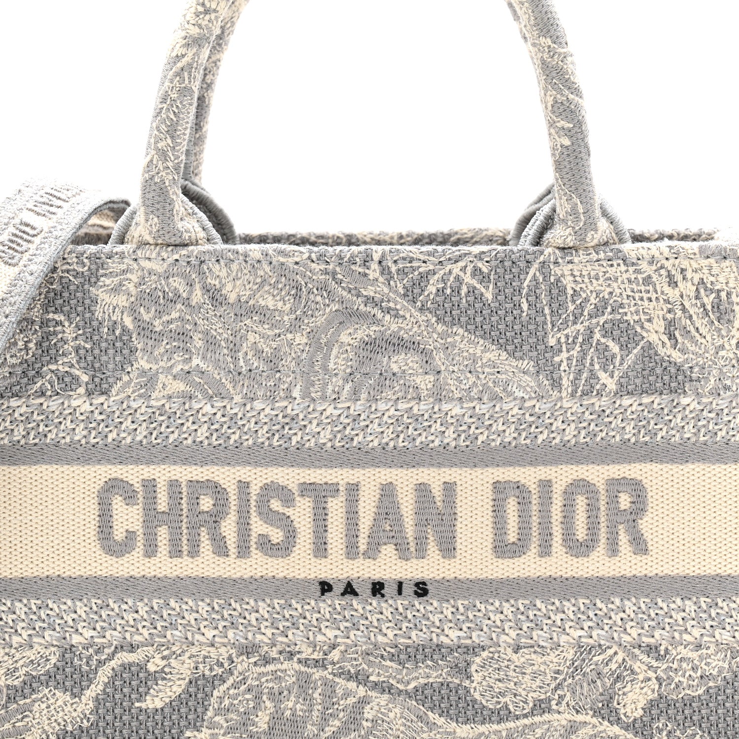 Christian Dior Canvas Embroidered Toile De Jouy Reverse Mini Book Tote With Strap Grey 8 of 11