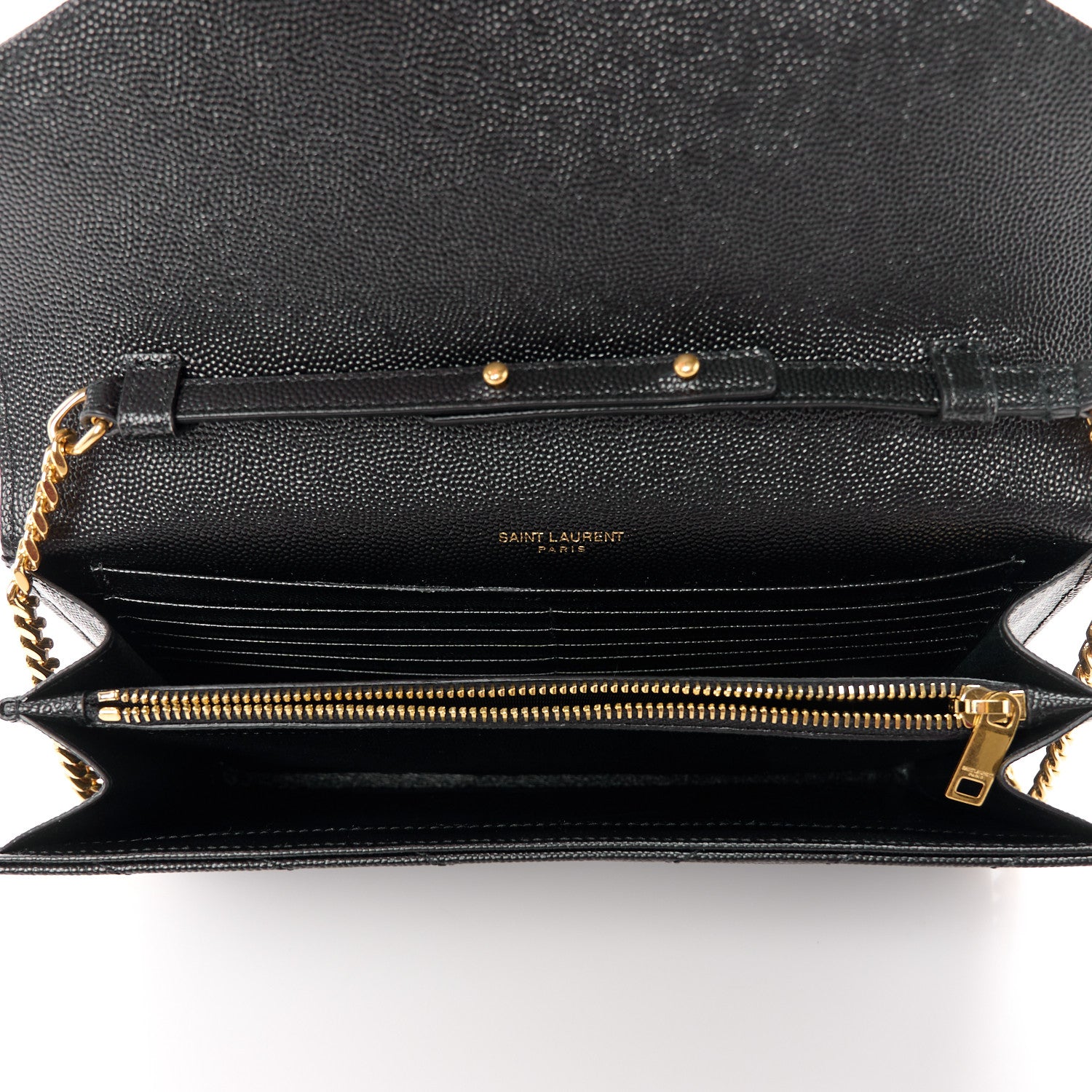 Saint Laurent Grain De Poudre Matelasse Chevron Monogram Chain Wallet Black 5 of 9
