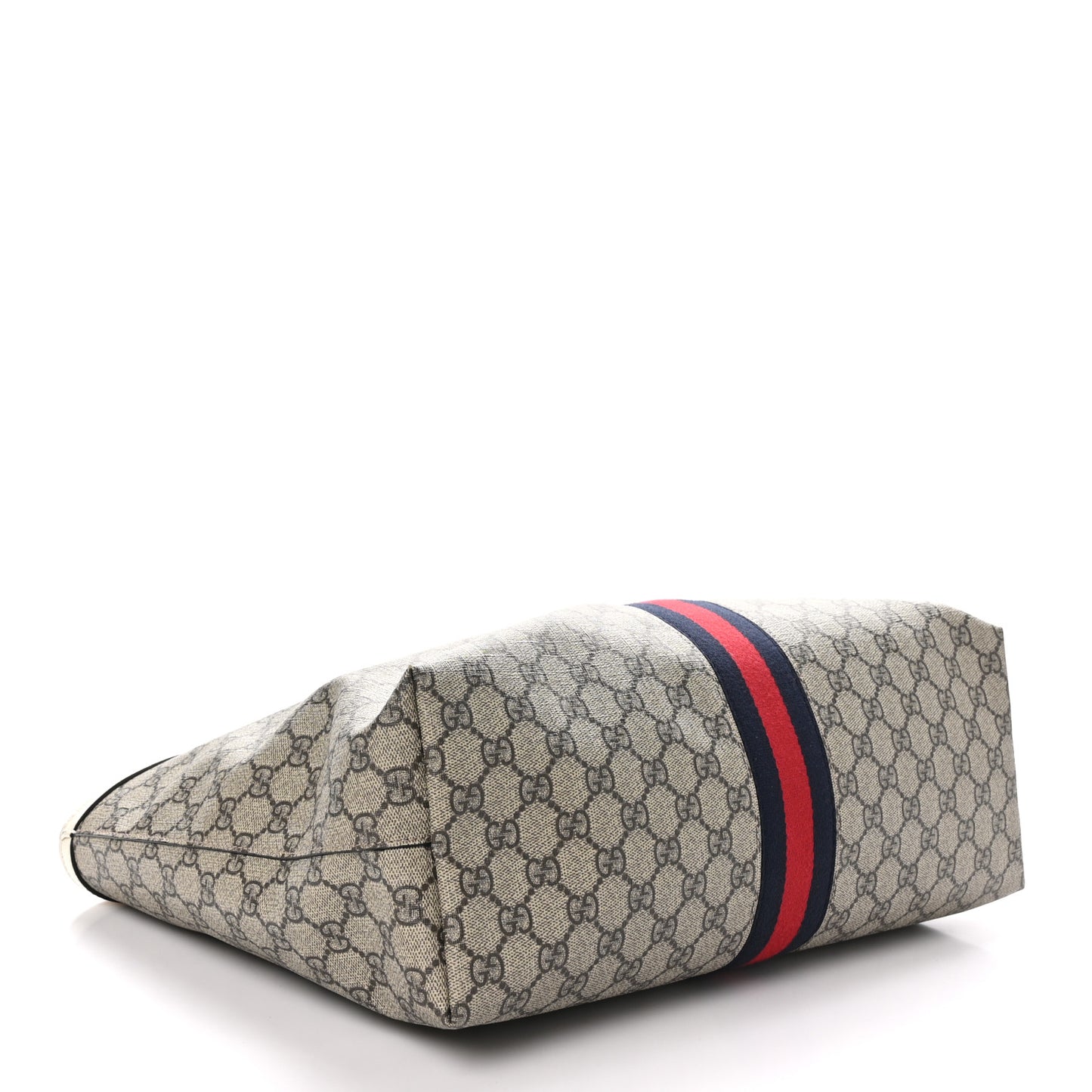 GG Supreme Monogram Textured Dollar Calfskin Web Medium Ophidia Shopping Tote Beige Ebony Mystic White