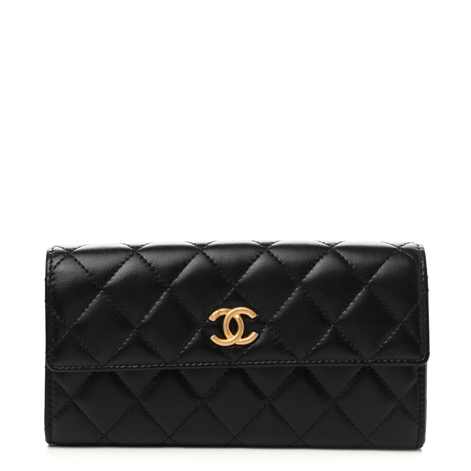Chanel Lambskin Quilted Long Flap Wallet Black 1 of 9