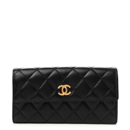 Chanel Lambskin Quilted Long Flap Wallet Black 1 of 9
