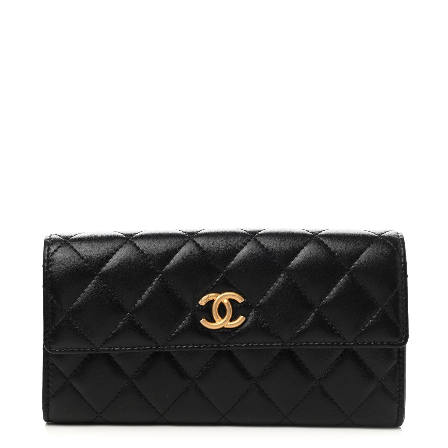 Lambskin Quilted Long Flap Wallet Black