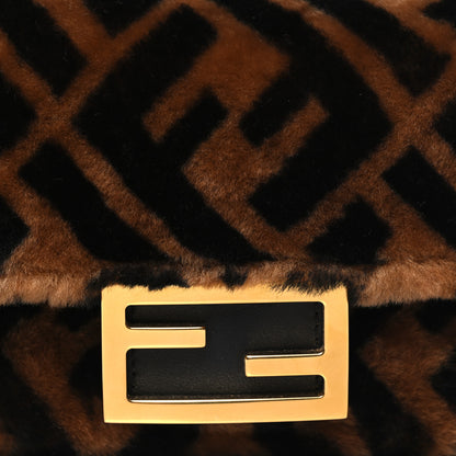 Fendi Shearling Vitello Dolce Macro FF 1974 Mini Baguette Tobacco Black 7 of 12