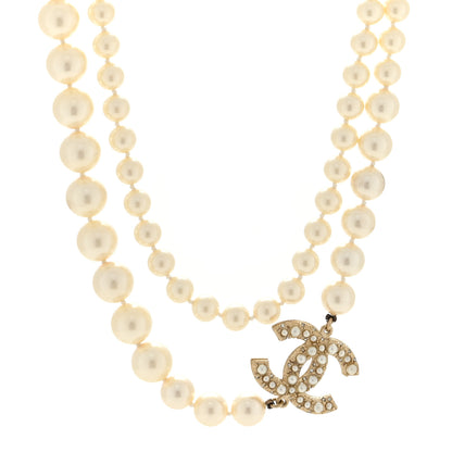 Chanel Graduated Pearl Studded CC Long Necklace Gold 1 of 4