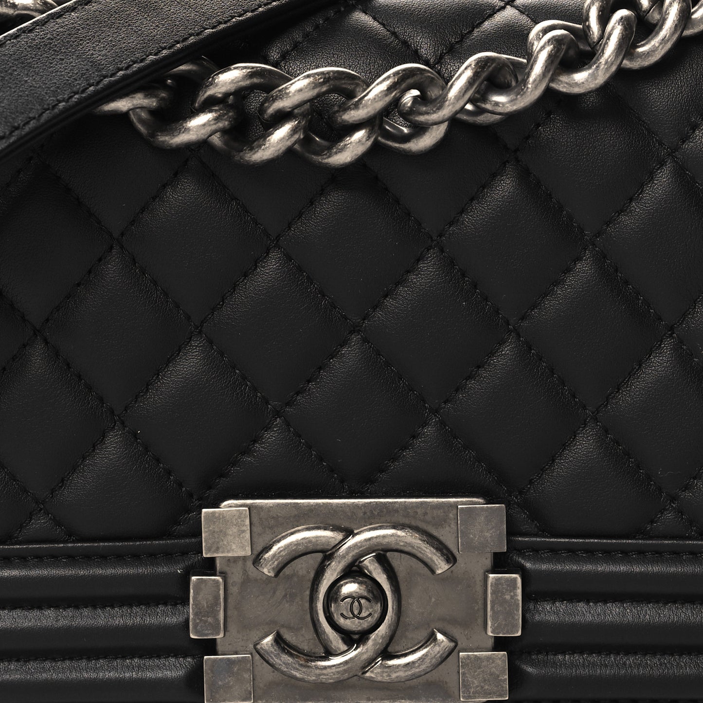 Calfskin Quilted Small Boy Flap Black