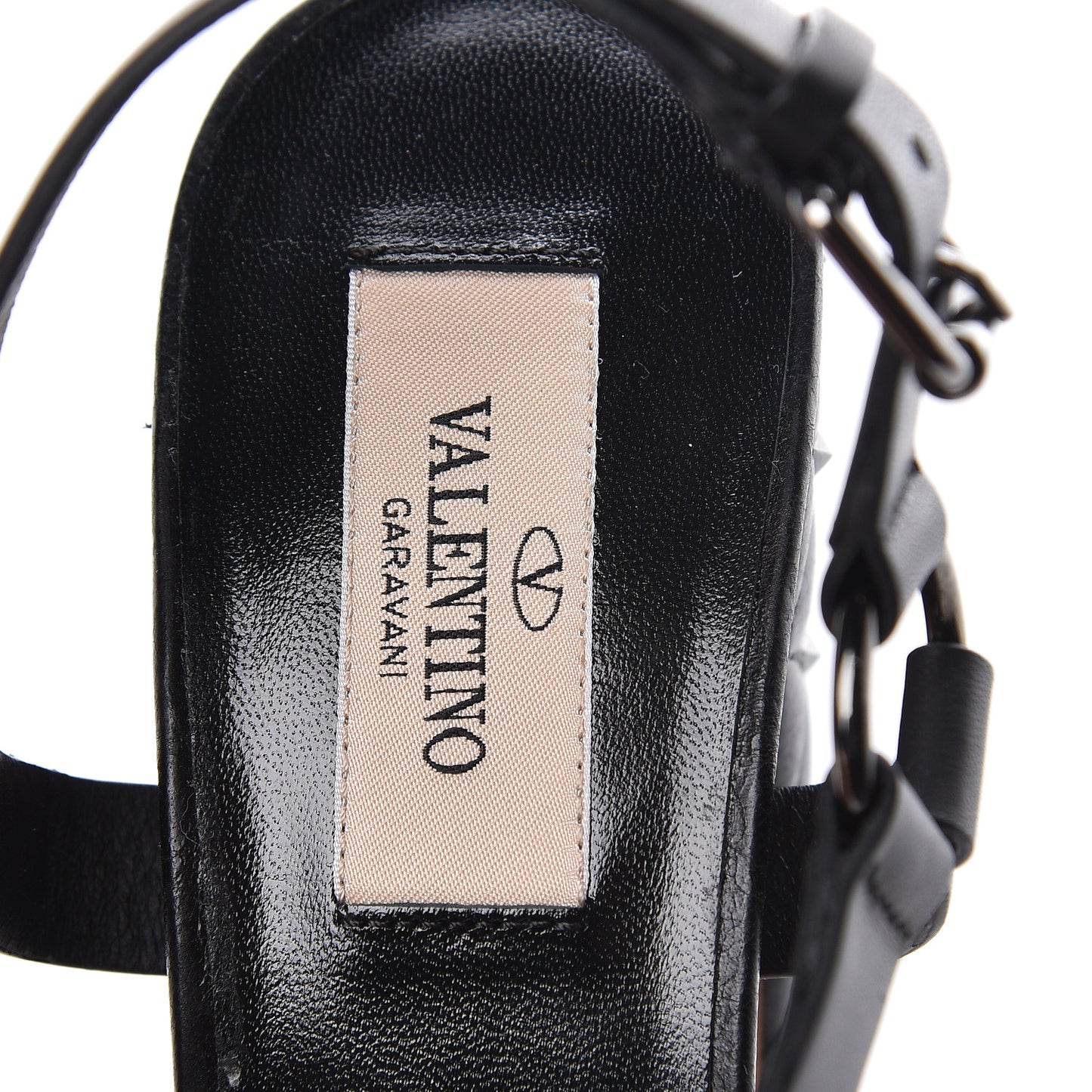 Calfskin Craquele Nappa Rockstud Spike 90mm Ankle Strap Sandals 37 Black