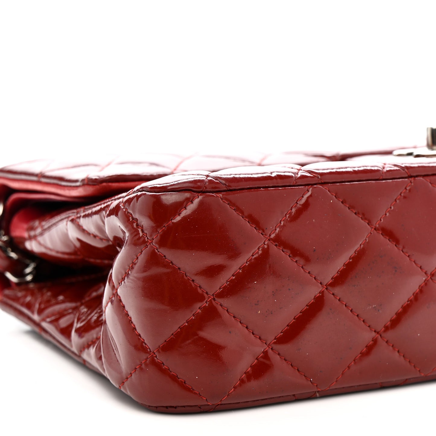 Patent Calfskin Quilted Medium Double Flap Dark Red