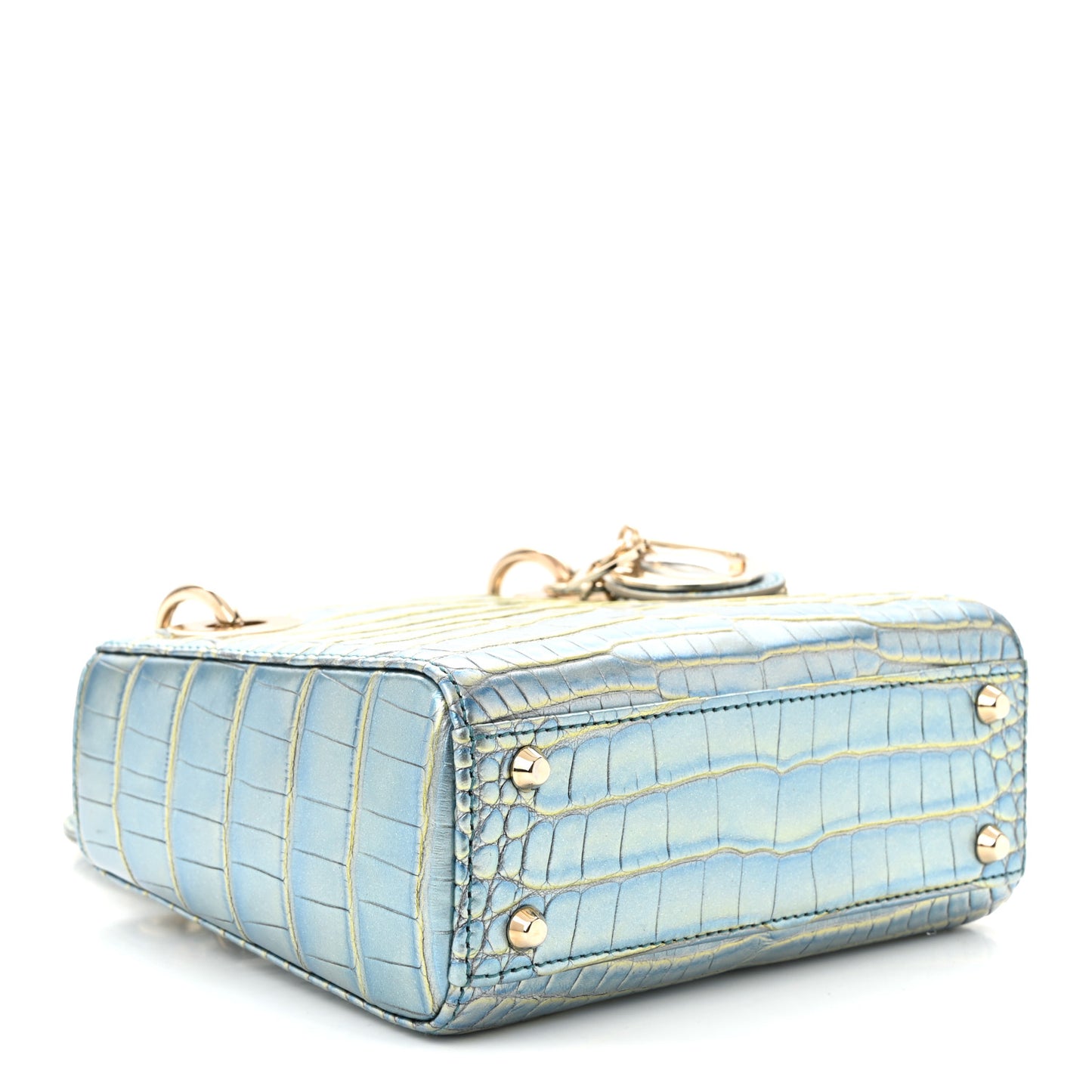 Metallic Alligator Mini Lady Dior Metal Blue