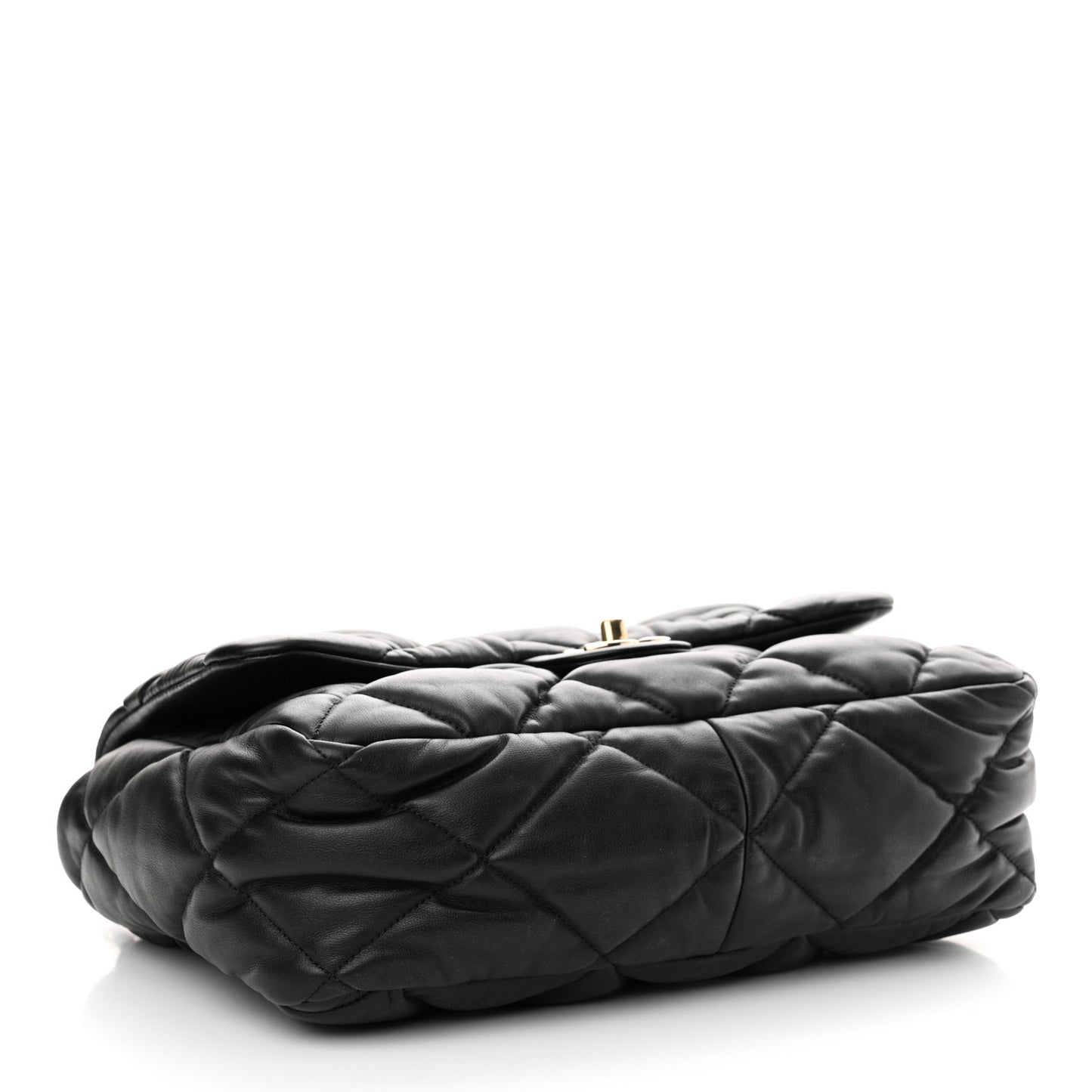 Calfskin Quilted Large Bubbly Flap Black