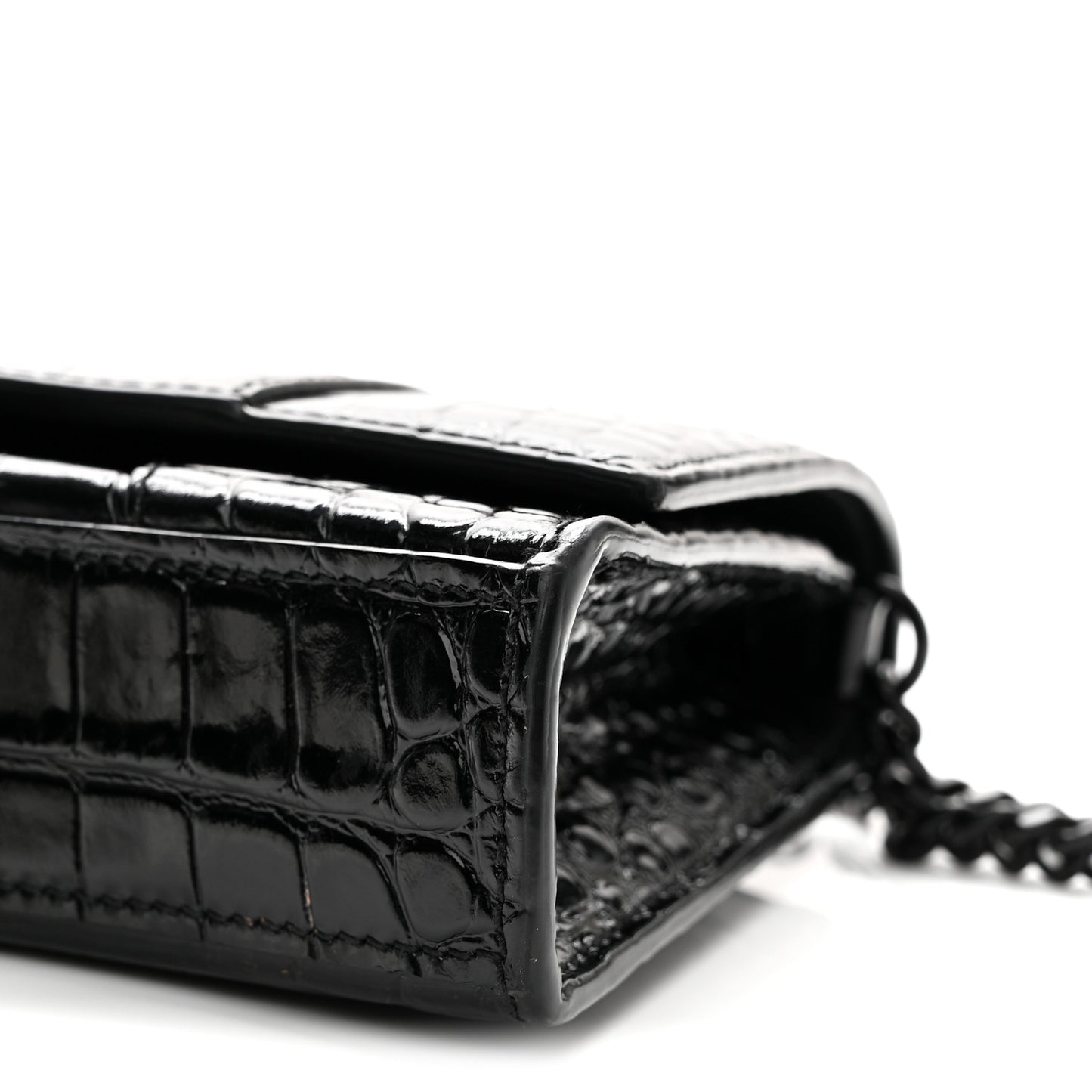 Shiny Calfskin Monochrome Crocodile Embossed Hourglass Chain Bag Black