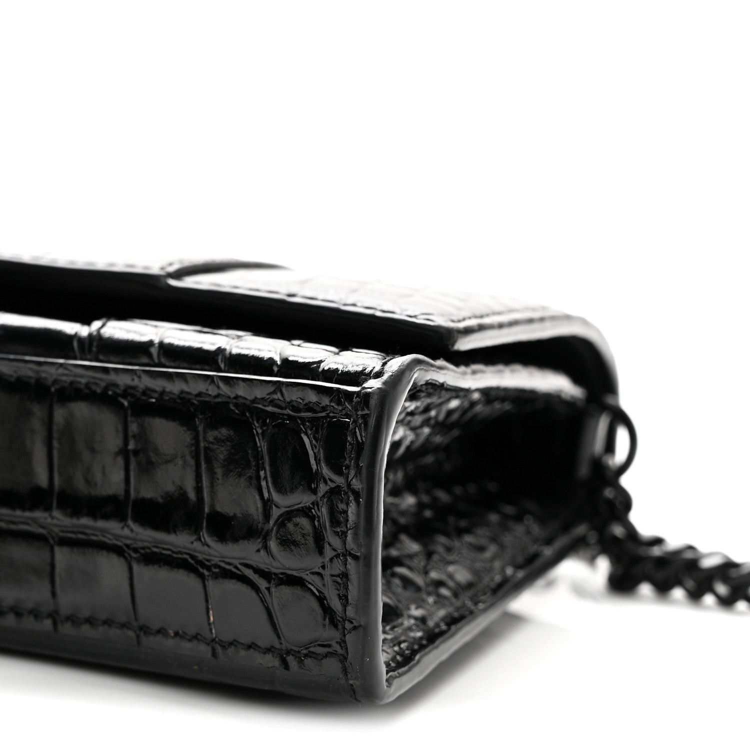 Balenciaga Shiny Calfskin Monochrome Crocodile Embossed Hourglass Chain Bag Black 9 of 10