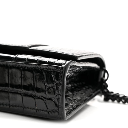 Balenciaga Shiny Calfskin Monochrome Crocodile Embossed Hourglass Chain Bag Black 9 of 10