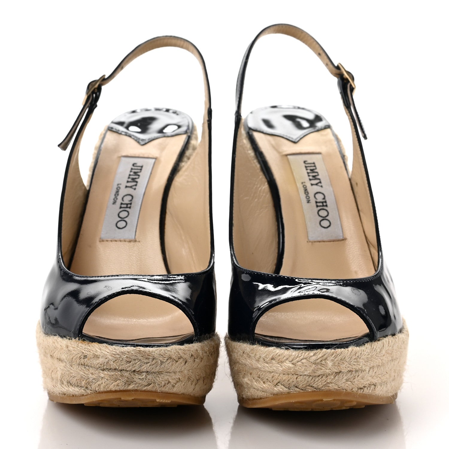 Jimmy Choo Patent Wedge Sandals 38 Navy 2 of 10