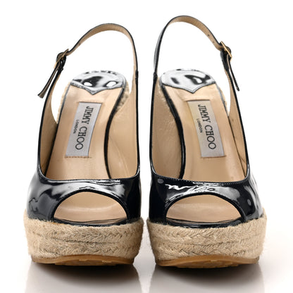 Jimmy Choo Patent Wedge Sandals 38 Navy 2 of 10