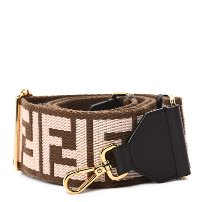 Fendi Ribbon Vitello Century FF 1974 Embroidered Adjustable Strap You Fango Rosa Confetto Chocolate 1 of 4