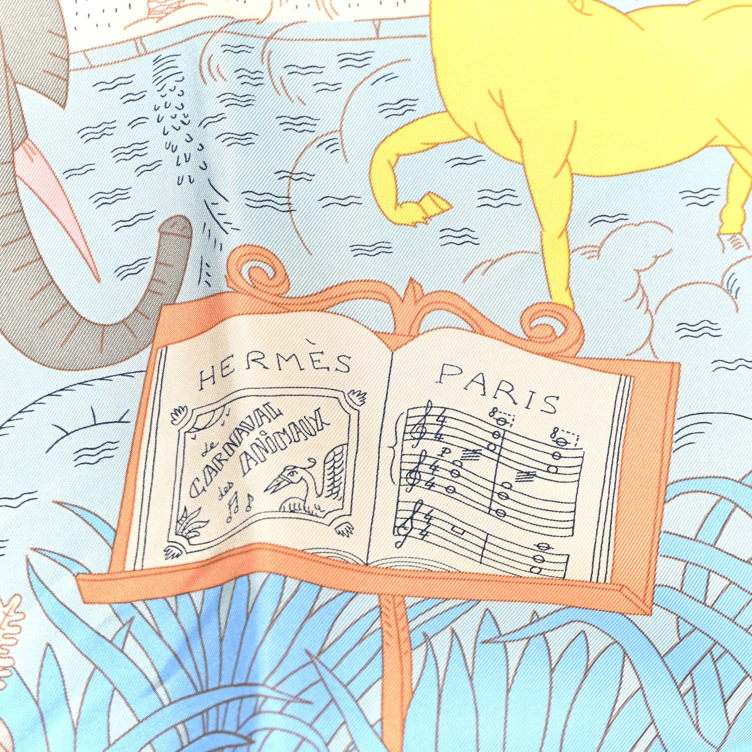 Hermes Silk Le Carnaval des Animaux Scarf 90 Bleu Glacier Jaune 2 of 5