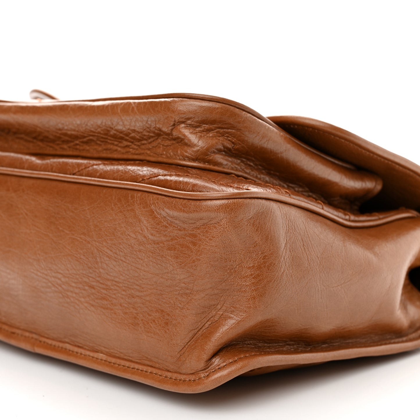 Crinkled Calfskin Matelasse Monogram Medium Niki Chain Satchel Light Caramel
