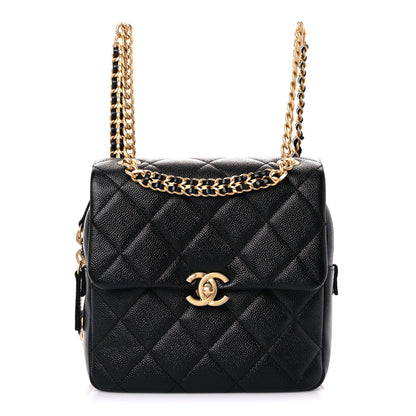 Chanel Shiny Caviar Quilted Chain Melody Backpack Black 1 of 10