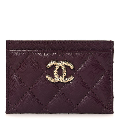 Chanel Caviar Quilted Chain Embossed CC Card Holder Dark Burgundy 1 of 9