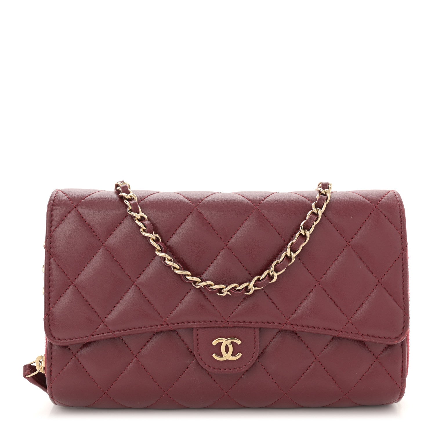 Chanel Lambskin Quilted Phone Holder Wallet on Removable Chain Burgundy 1 of 13