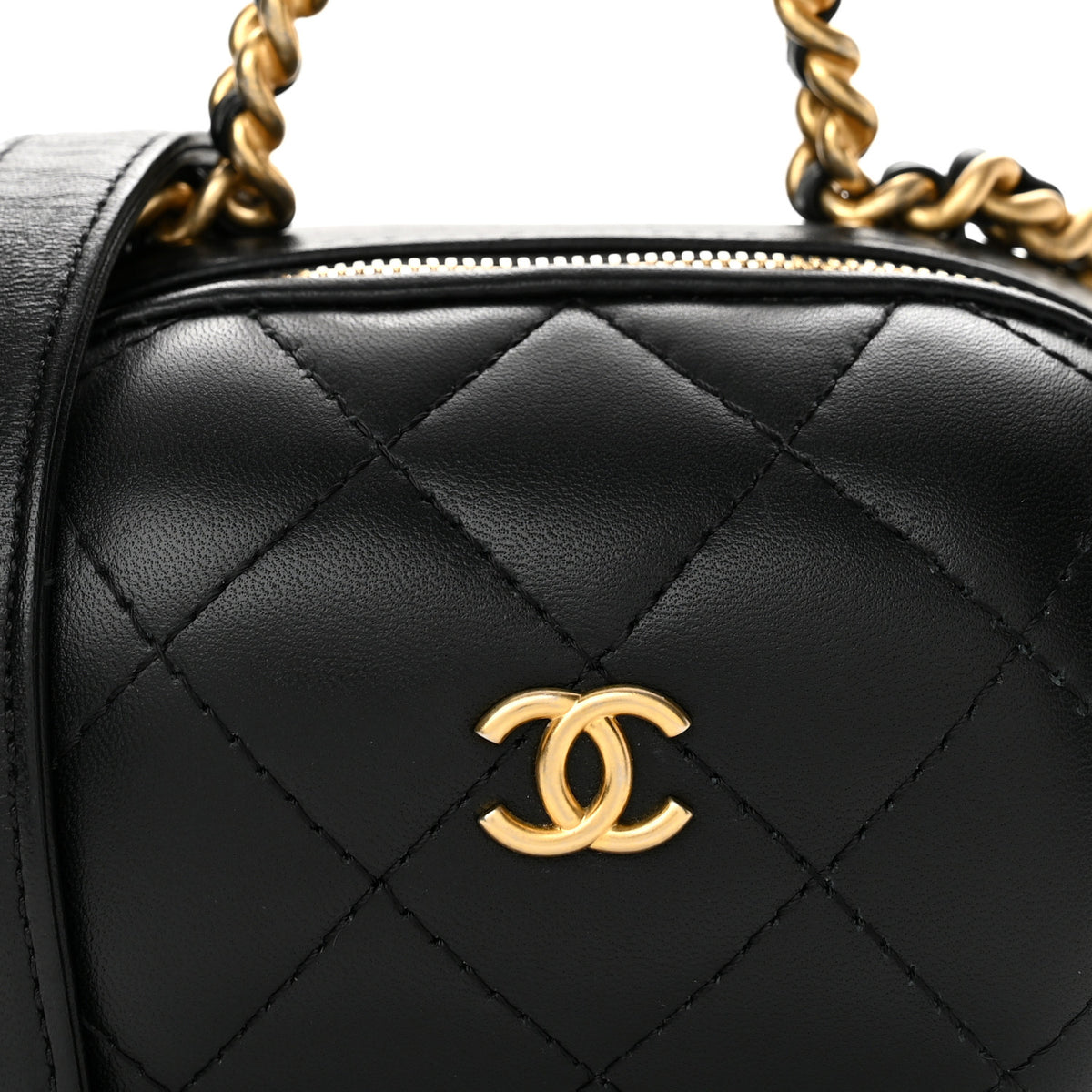 Lambskin Quilted Small CC Bubble Vanity Case Black