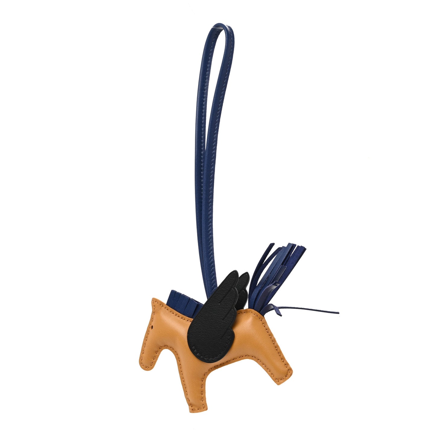 Milo Lambskin Grigri Rodeo Pegase Horse Bag Charm PM Sesame Black Bleu Saphir