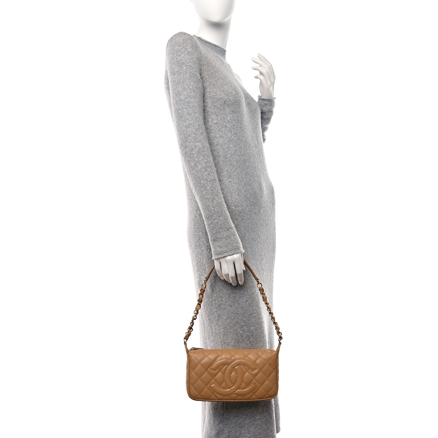 Chanel Caviar Quilted Timeless CC Shoulder Bag Beige 2 of 10