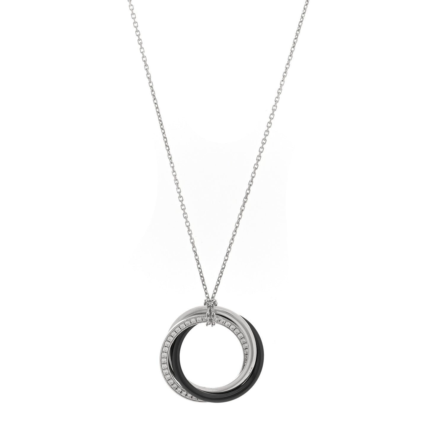 18K White Gold Black Ceramic Diamond Trinity Pendant Necklace